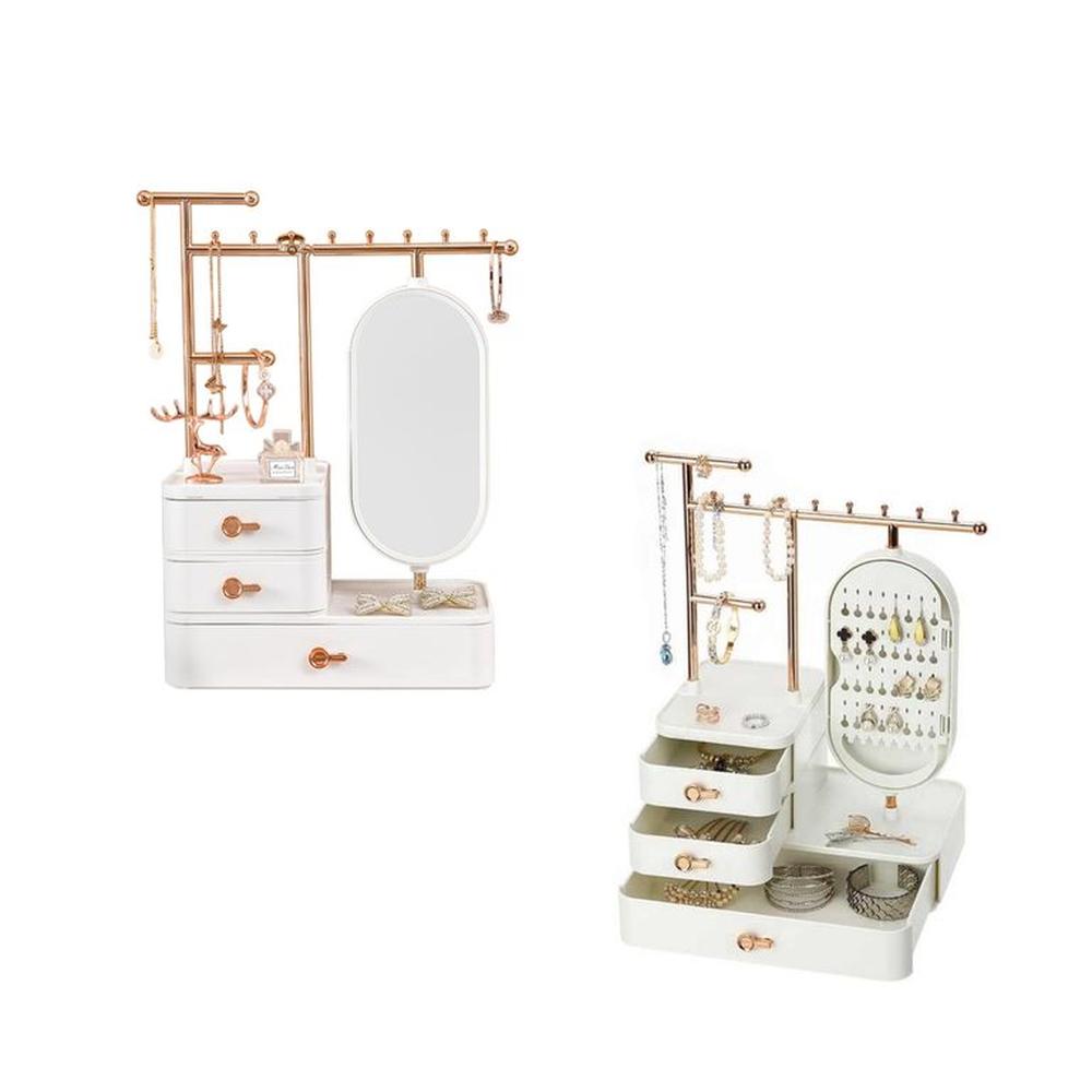 Organizador de Joyas Cosméticos porta aretes CON ESPEJO giratorio