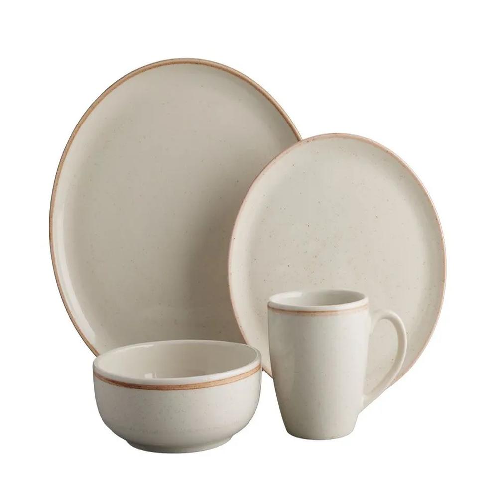 Vajilla Corona Caoba Beige 16 Piezas Porcelana Apta Lavavajillas