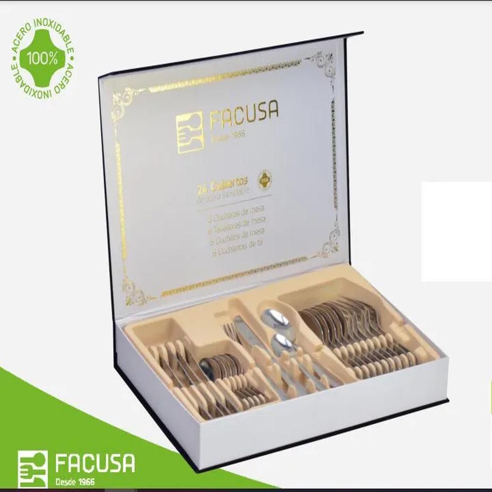 Juego De Cubiertos Facusa X24 Acero Inoxidable Caja De Regalo