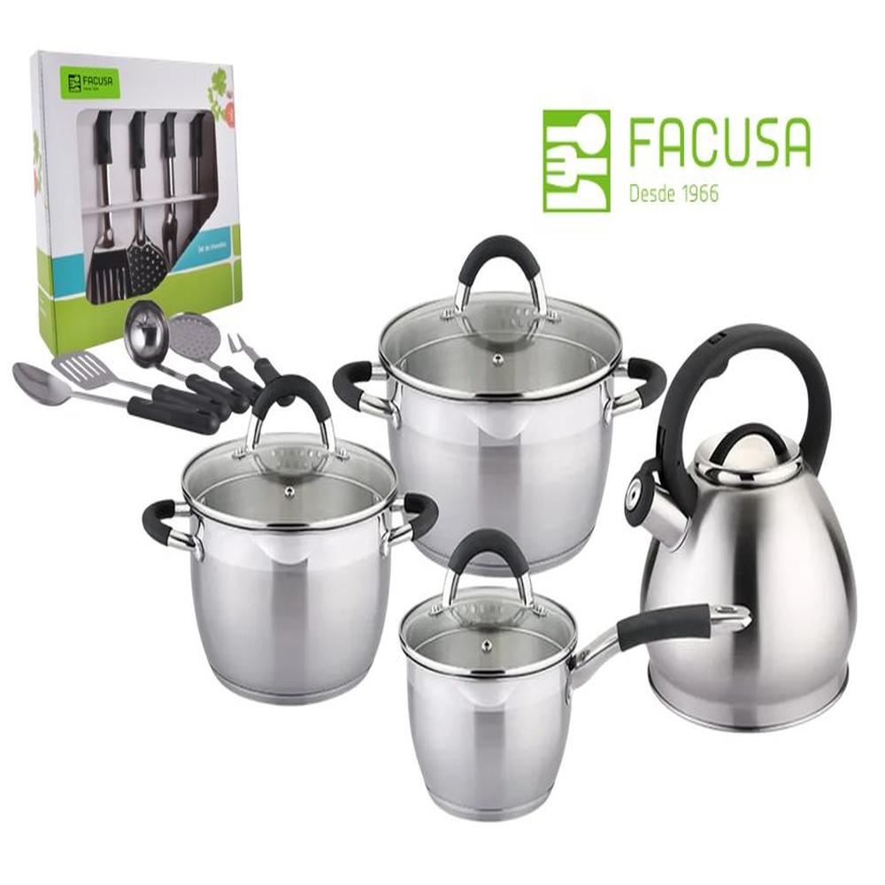 Juego de Ollas Facusa  Acero Inoxidable con Utensilios Gratis