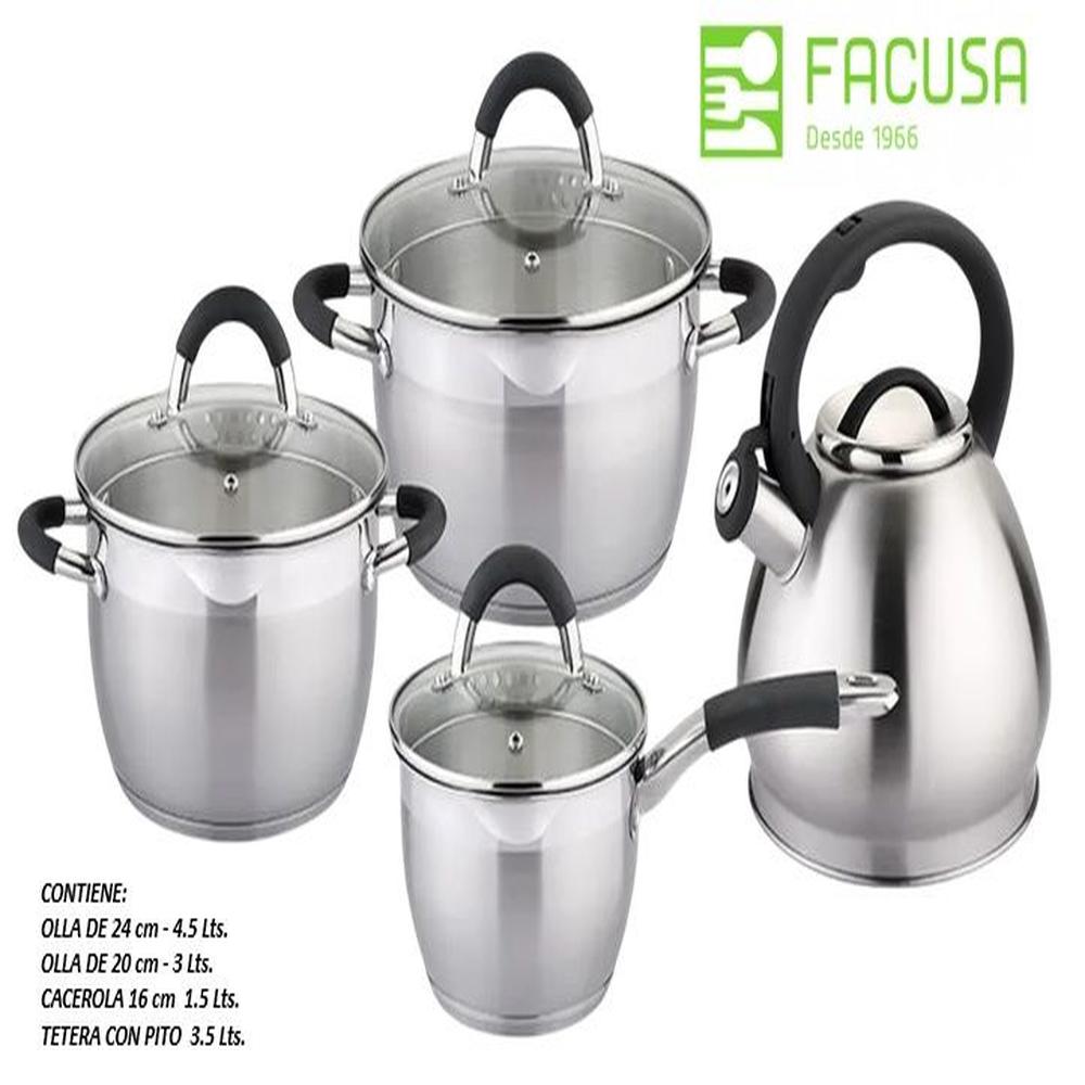 Juego de Ollas y Tetera de Acero Inoxidable 8 Piezas -Facusa
