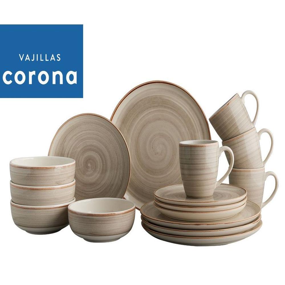 Juego de Vajilla Caoba Gris 16 Piezas Corona - Plato Pando 26cm