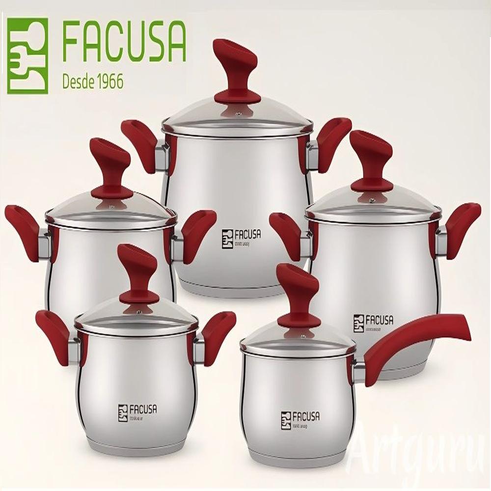 Juego de ollas 10 Piezas Acero Inoxidable con tapa de vidrio Facusa