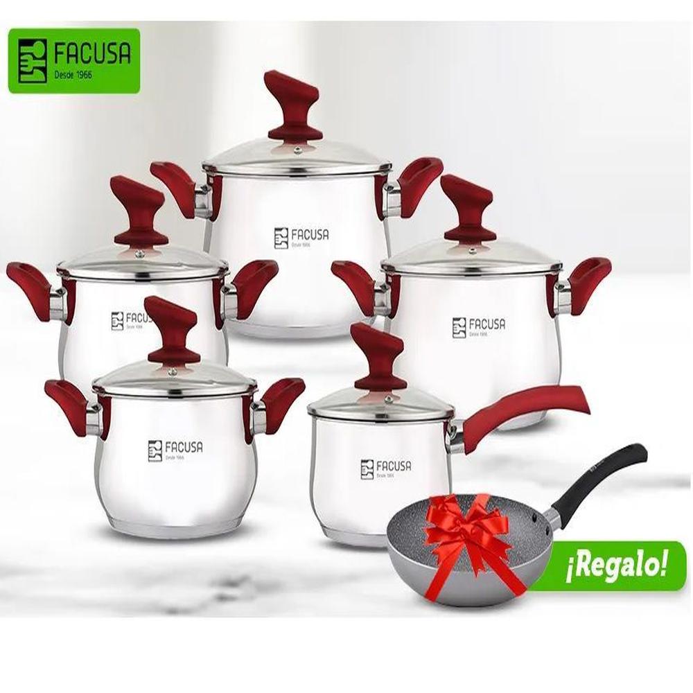 Juego de Ollas 10 piezas Acero Inoxidable con Tapa de Vidrio + Sartén