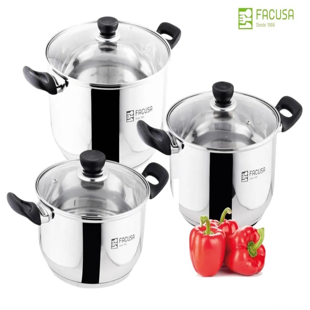 Juego de Ollas 6 piezas con tapa de vidrio Acero Inoxidable Facusa