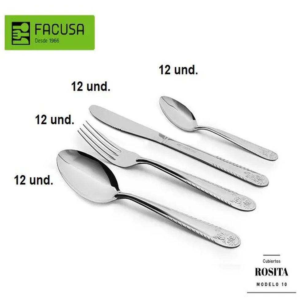 Set de cubiertos 48 Piezas Acero Inoxidable Modelo Rosita Facusa