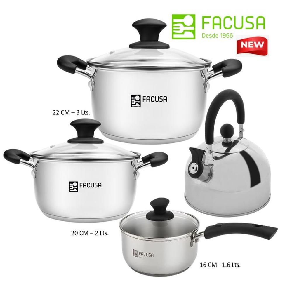 Juego de ollas 7 Piezas  Acero Inoxidable con tapa de vidrio Facusa