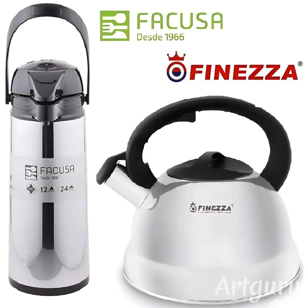 Combo Termo Sifón Facusa y Tetera Acero Inoxidable Finezza