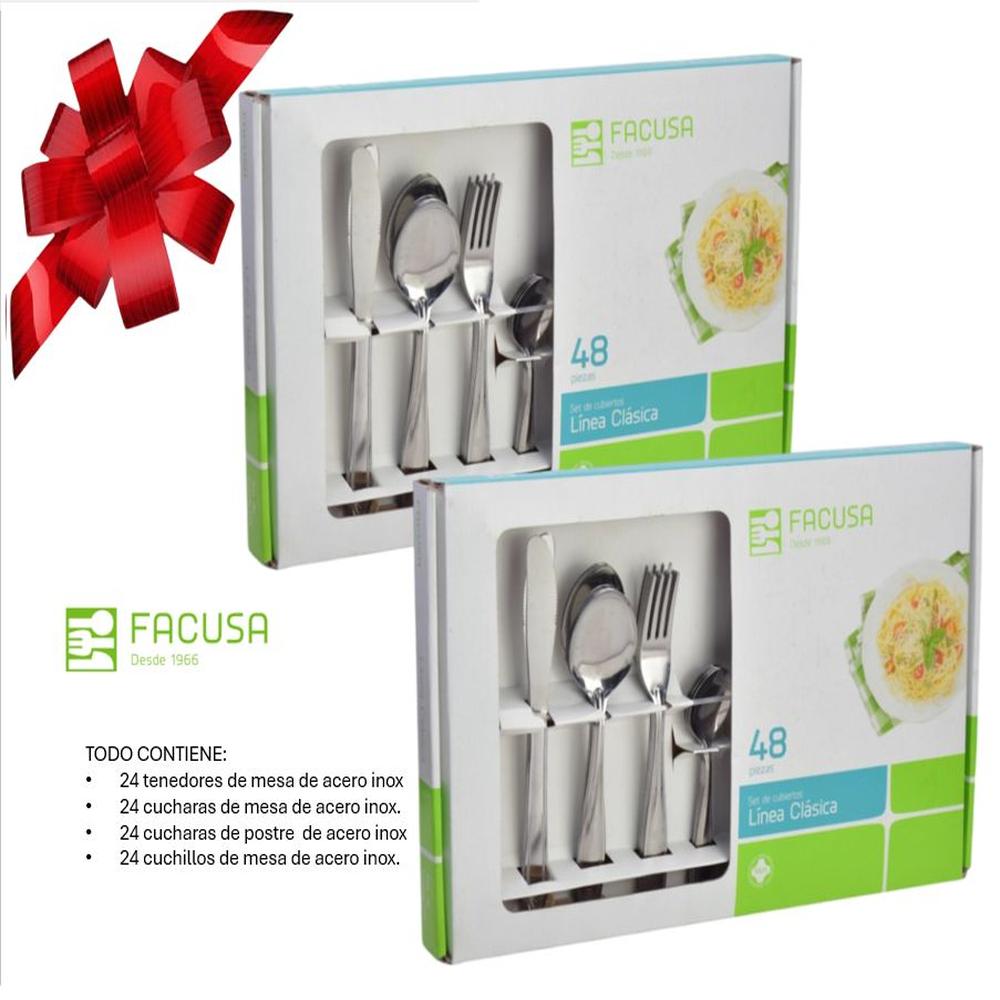 PACK DE CUBIERTOS TOTAL 96 Piezas Acero Inoxidable FACUSA CAJA REGALO