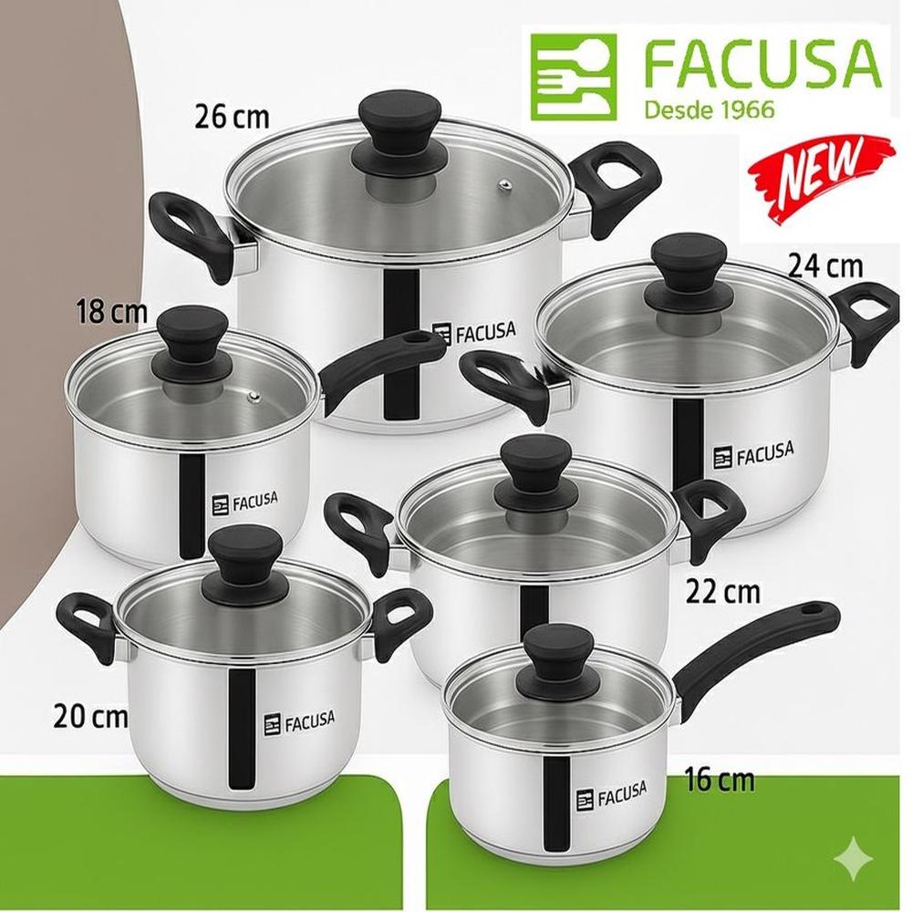 Juego de Ollas 12 Piezas Acero Inoxidable Facusa