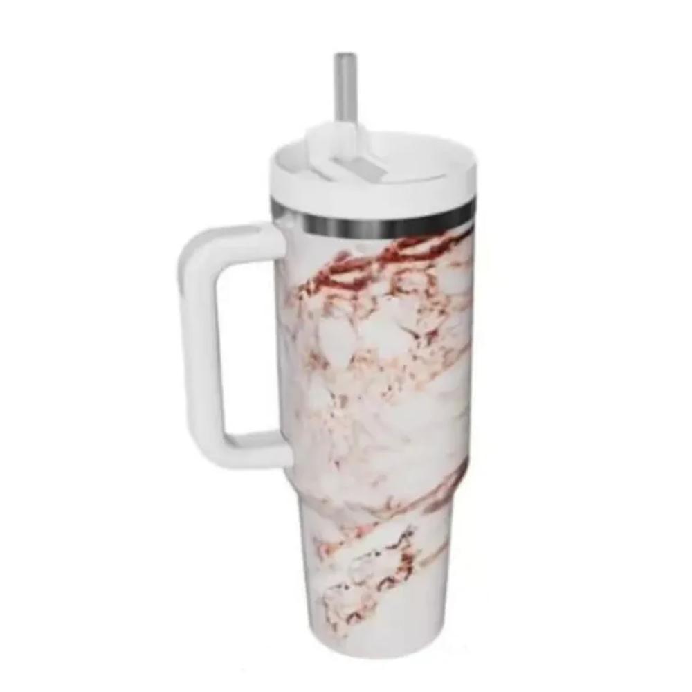 Termo-Taza Toma todo con Asa Color Marmoleado Rojo 1.2 lt Acero Inoxidable