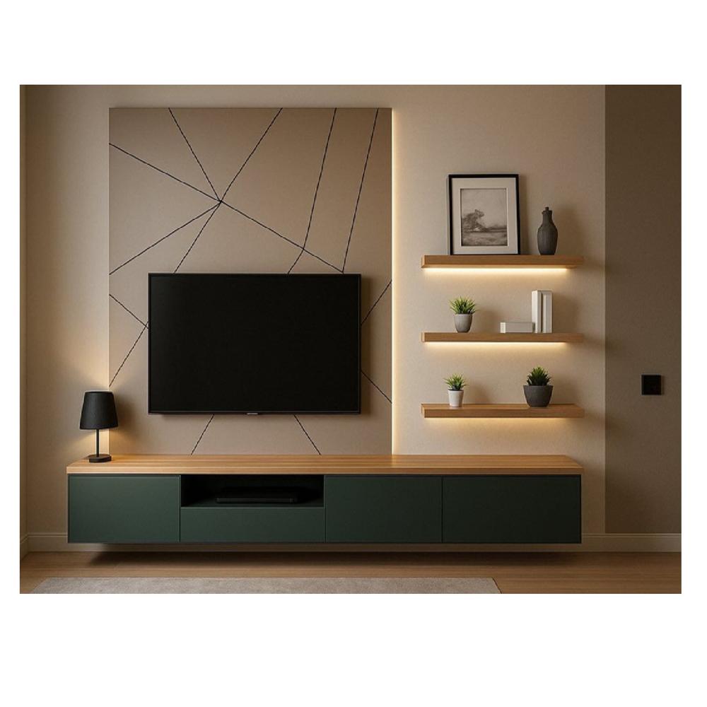 Mesa de TV Flotante Ramuk color Negro/Panela TU MESITA 3 puertas 1 cajón