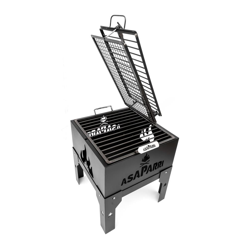 Parrila a Carbón Leña Fogonero Xl + Asador Hierro Fundido