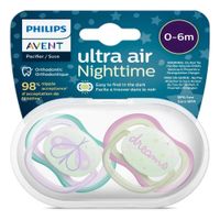 Chupón Avent 0-6 Meses Ultra Aireado Nocturno Pack 2 Unidades con Estuche