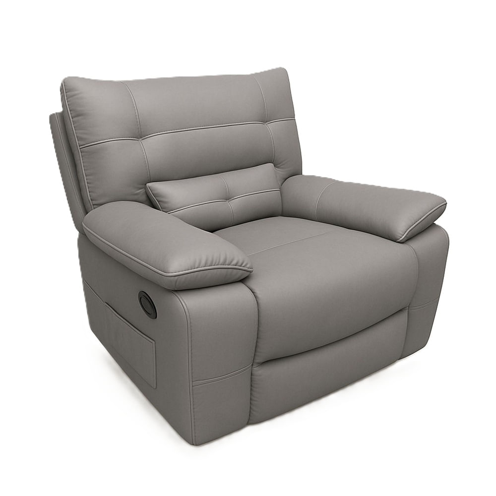 Sillón Reclinable Mecedora Giratorio Masajeador Eco Cuero Gris