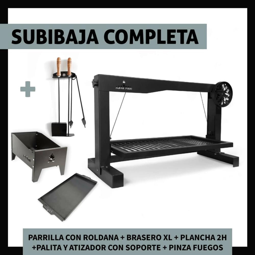 Parrilla a Carbón Leña Subibaja Completo 135 Acero Inoxidable