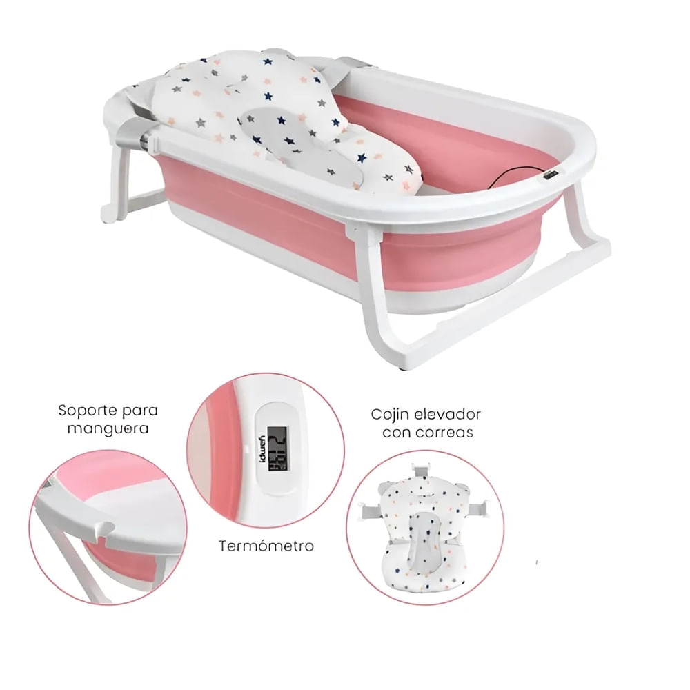 Tina de Baño Bebe Con Termometro Y Cogin Rosado