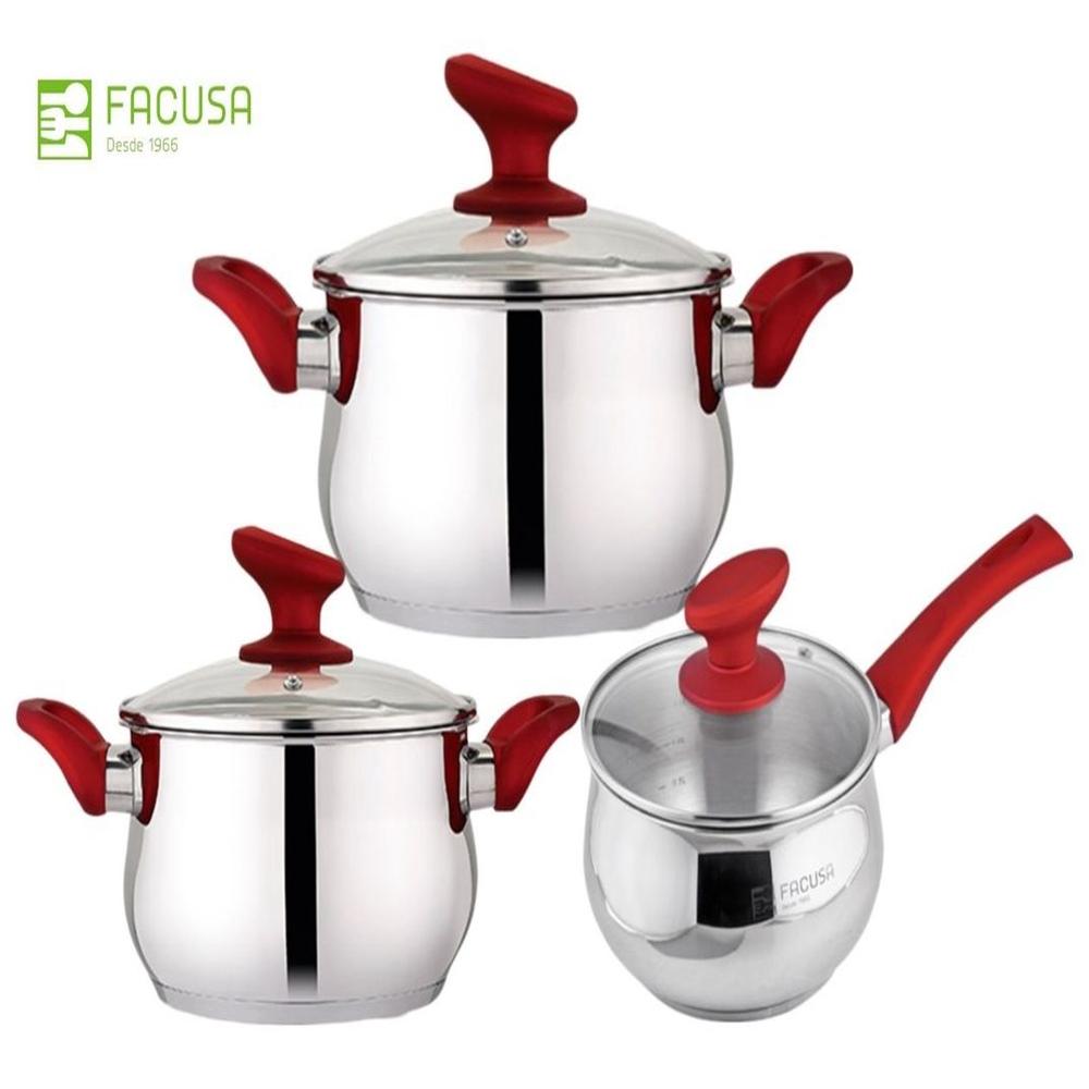 Juego de Ollas 6 piezas Acero Inoxidable Rojo - Facusa