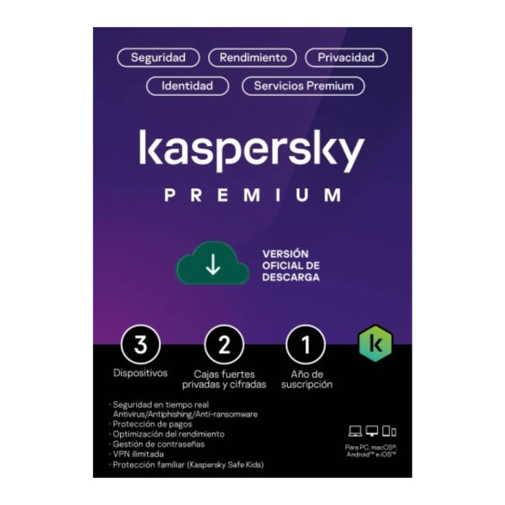 Kaspersky Premium 3PC 1 año - Protección total para 3 dispositivos, seguridad de última generación