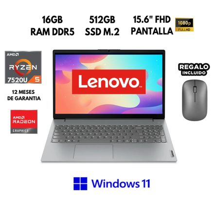 LAPTOP LENOVO V15 G4 AMN AMD RYZEN 5-7520U 16GB RAM 512GB SSD 156 FHD Windows 11 más Mouse LAPTOP LENOVO V15 G4 AMN AMD RYZEN 5-7520U 16GB RAM 512GB SSD 156 FHD Windows 11 más Mouse