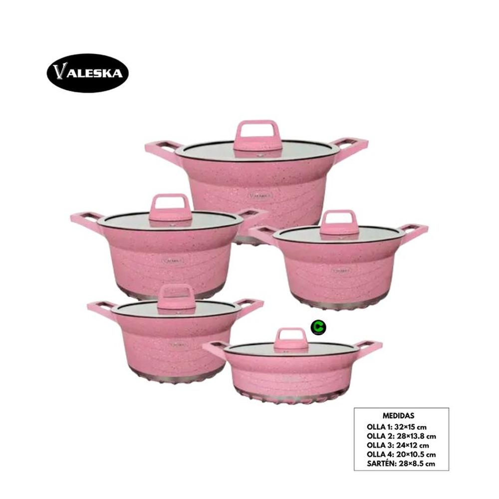 Juego de Ollas de Roca Volcánica de 10 piezas Rosa VL-LET010