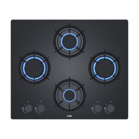 Cocina Encimera 60cm Sole Rubí 4 Hornillas Vidrio Templado