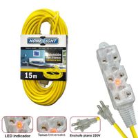 Extensión Eléctrica Cable Vulcanizado de 3 Tomas 15 Metros Home LIGHT