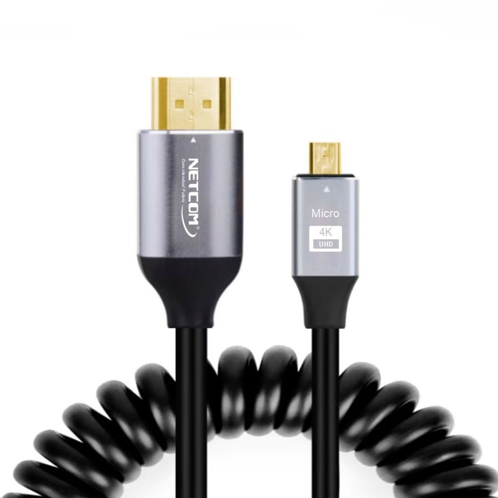 Cable Micro Hdmi a Hdmi 1.5 Metros Espiralado NETCOM 2.0 4K 60 Hz eARC