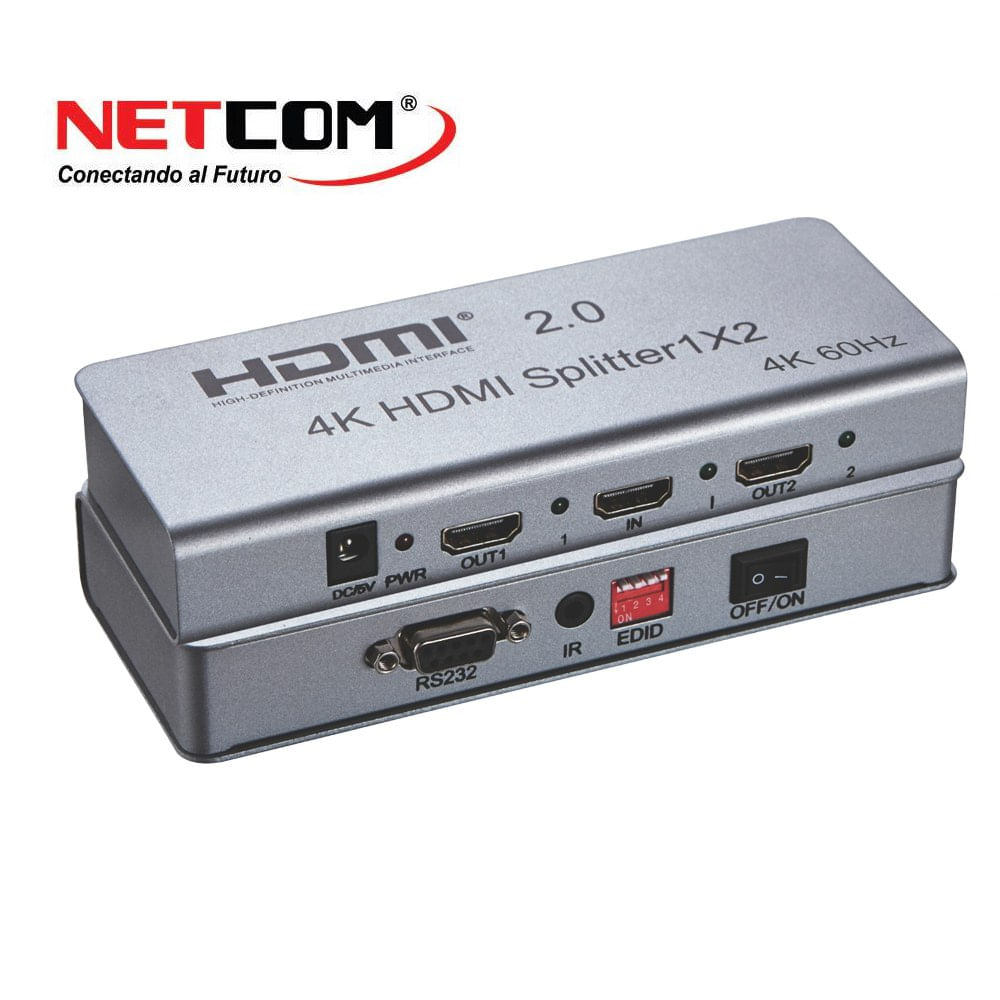 Splitter HDMI 1x2 Metalico 2.0 4K 60Hz 2 Pantallas Ultra HD RS232
