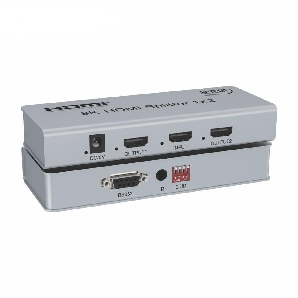 Splitter HDMI 1x2 Metalico 2.1 8K 60Hz 2 pantallas HDCP 2.3 RS232
