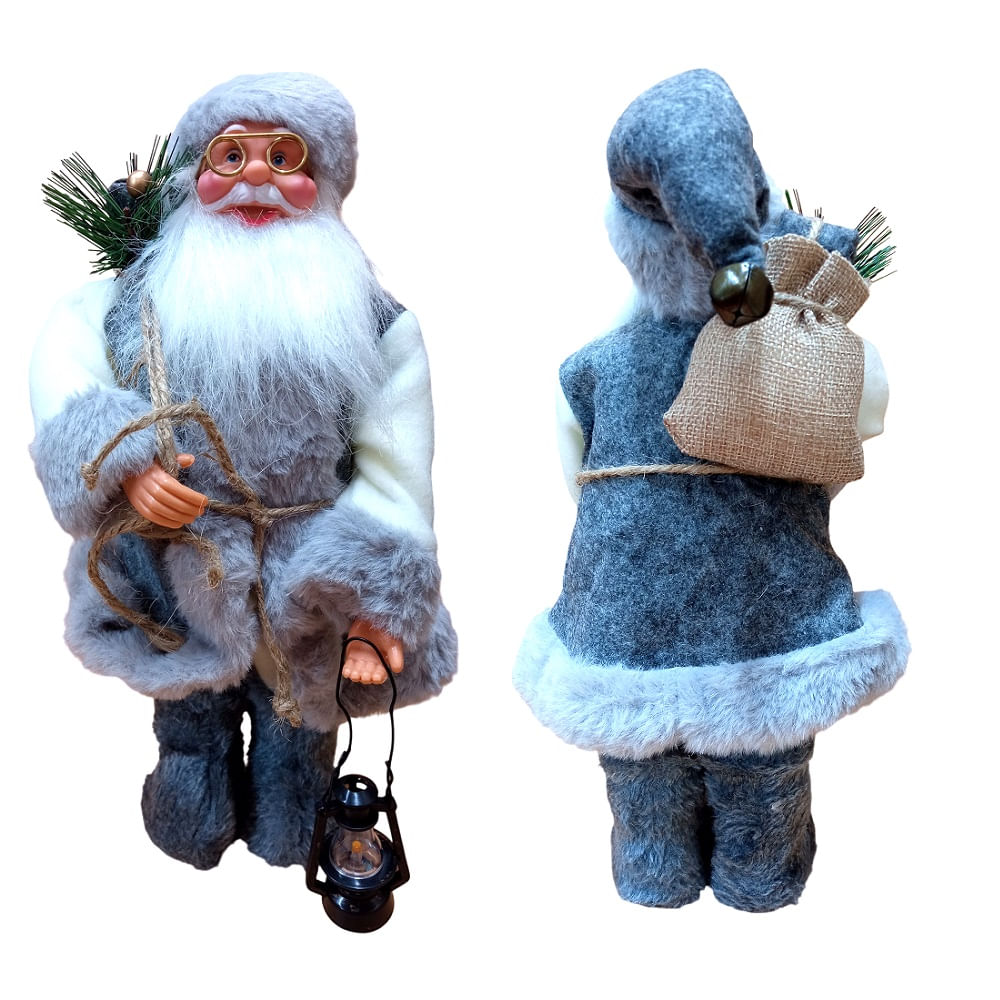 Papa Noel Santa Muneco Decorativo 30cm Gris