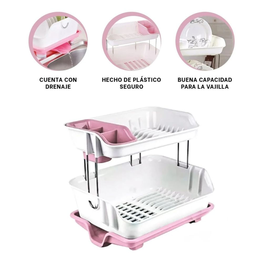 Escurridor de Platos 2 Niveles Rosado