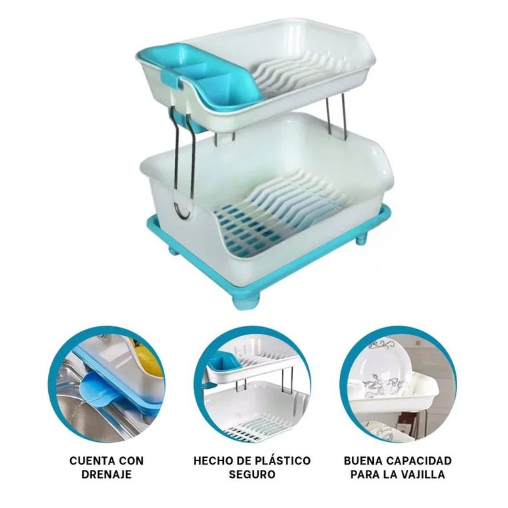 Escurridor de Platos 2 Niveles Celeste