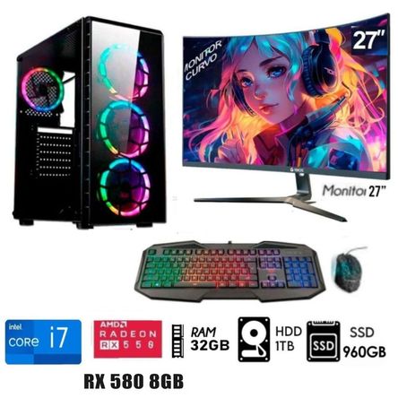 Computadora PC Gamer Core I7   Ram 32GB  Disco HDD 1TB    SSD 960GB  RX 580 8GB M27.