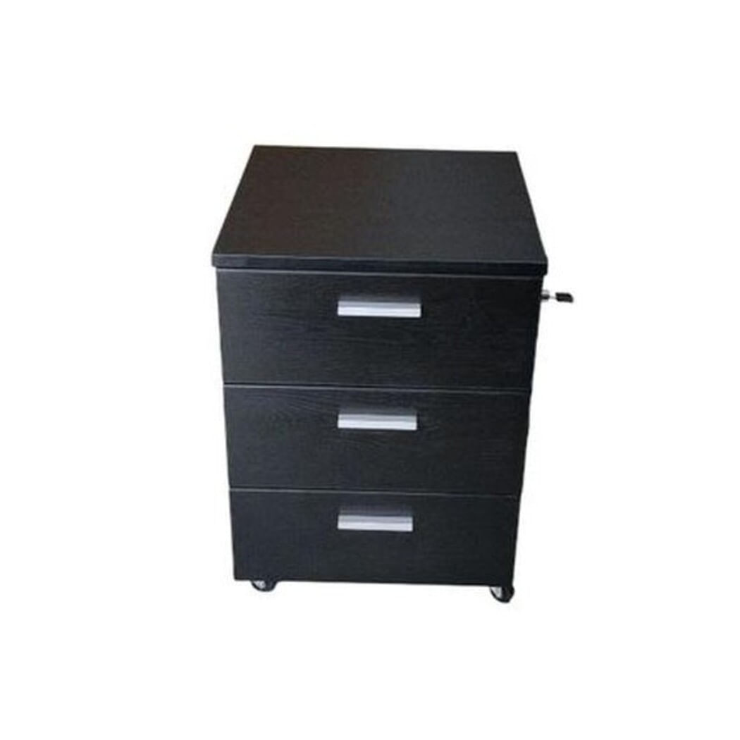 Cajonera De 3 Cajones Con Ruedas Y Chapa color  Roble Negro