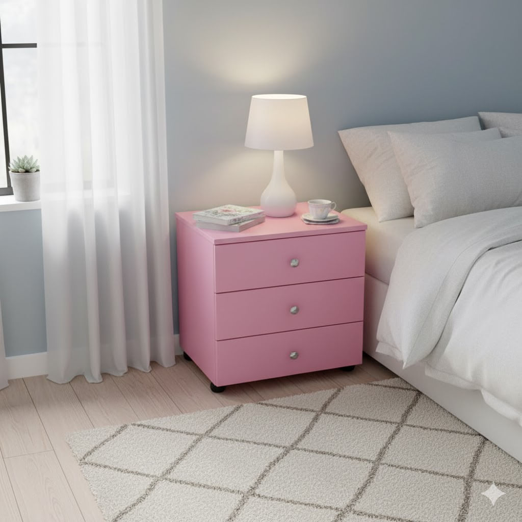Cajonera rosada de 3 Cajones con ruedas