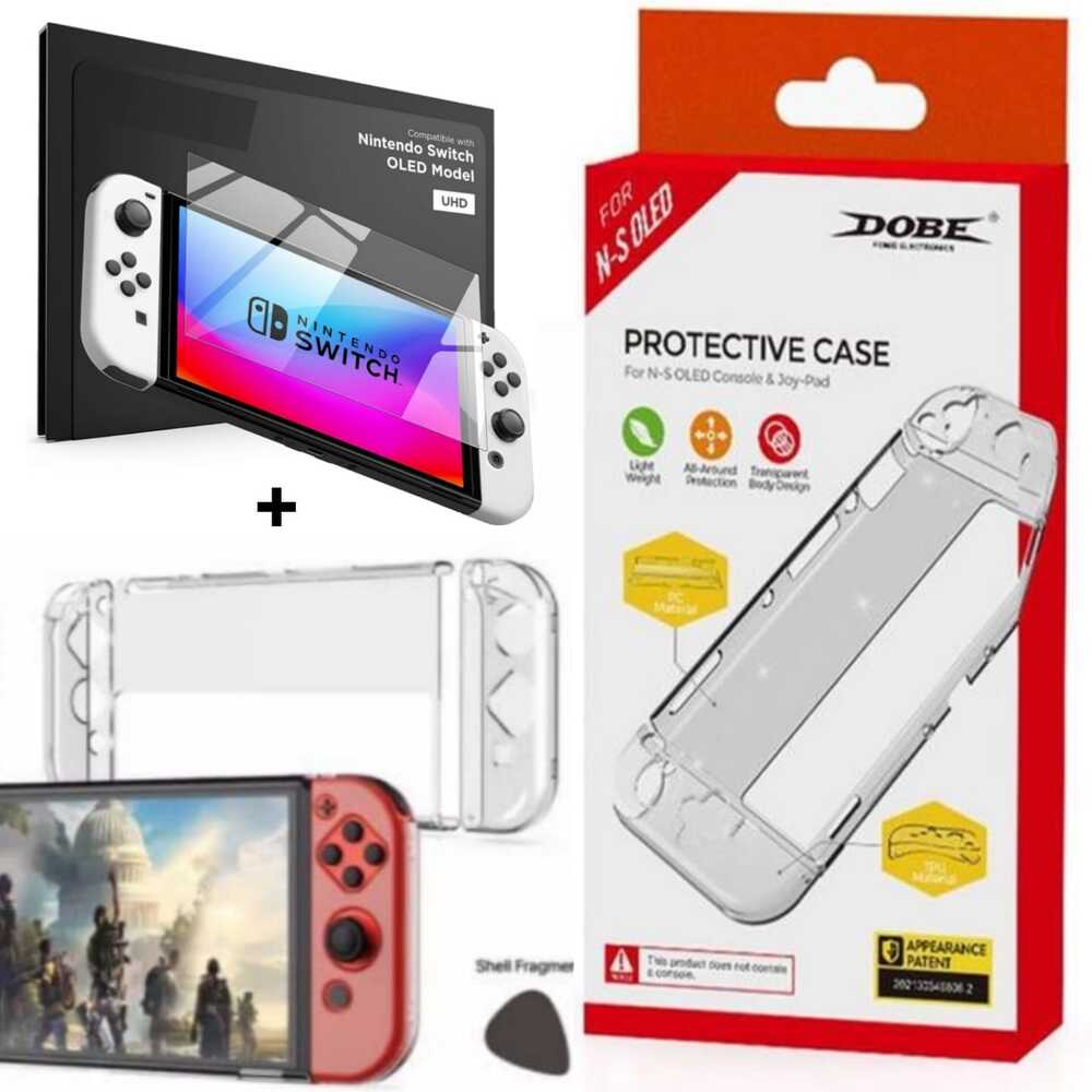 Case Transparente Nintendo Switch OLED y Mica de vidrio Funda Joy-Con