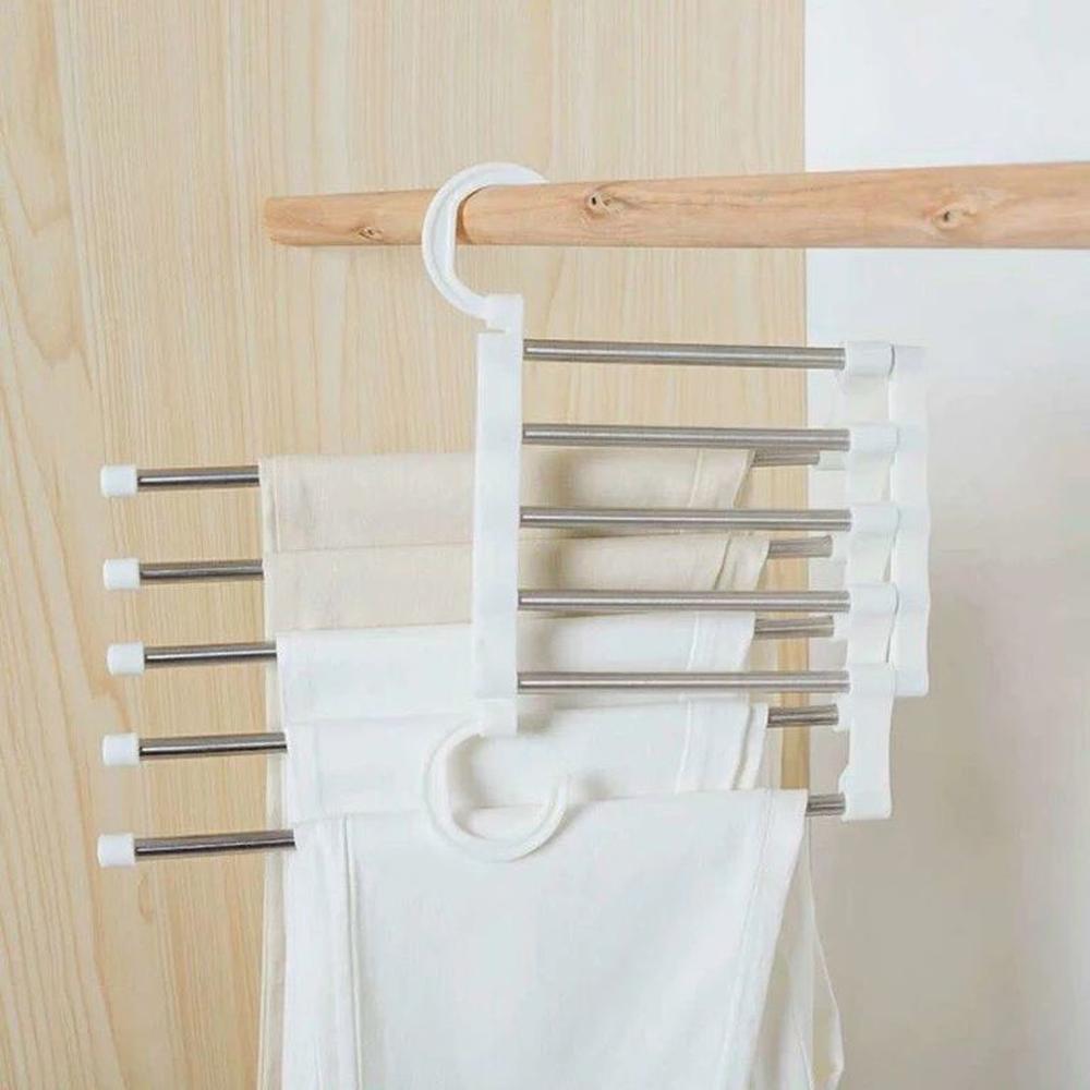 Pack x2 Colgador organizador de pantalones 5 en 1 - Blanco