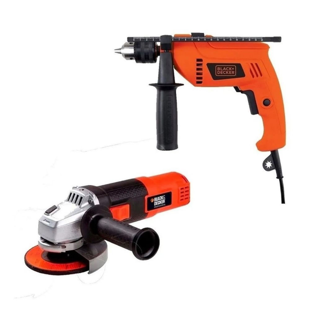 Combo Black&Decker: Esmeril Angular 4 1/2"" 820w + Taladro Percutor 1/2"" 650w