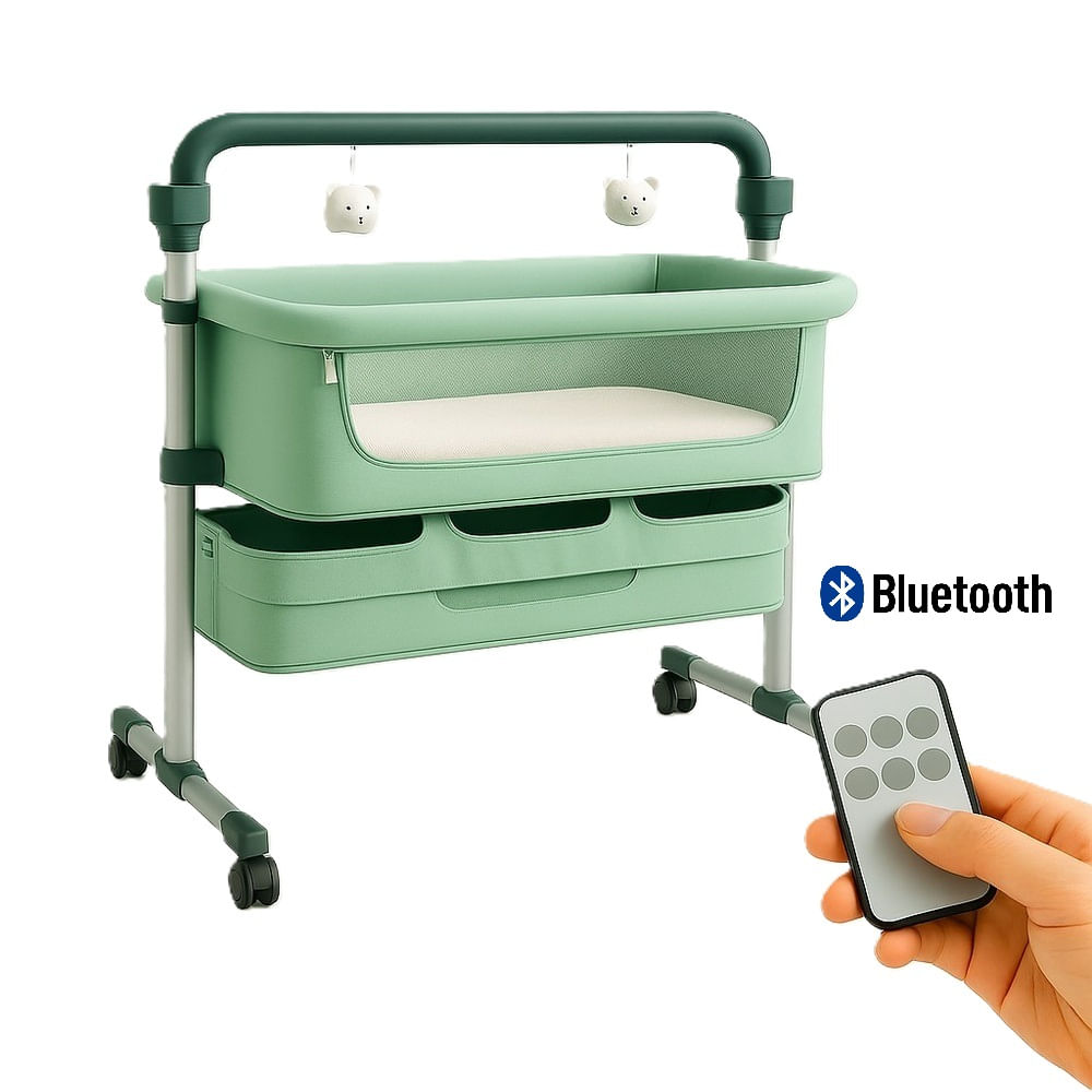 Cuna Mecedora Colecho Eléctrica Smart Anti Reflujo Bluetooth Verde