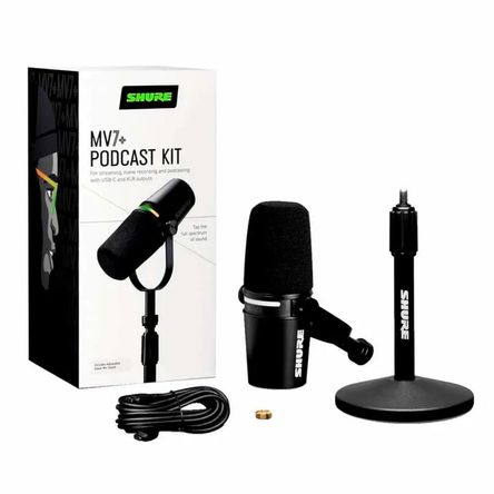 Micrófono para podcast con soporte SHURE MV7+-K-BNDL