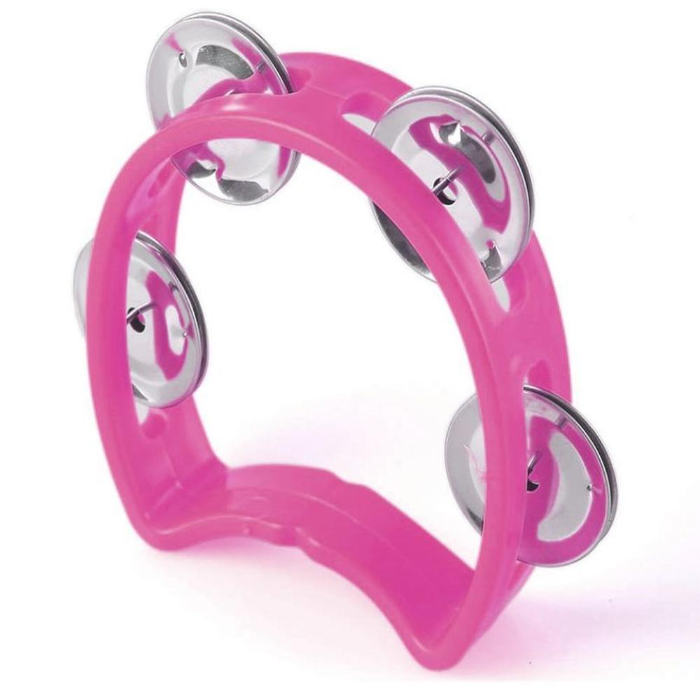 Pandereta rosa de 4 chapas para niño.
