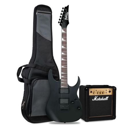 Guitarra Eléctrica Ibanez GRG121DX-BKF con Amplificador Marshall MG10