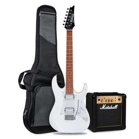 Guitarra Eléctrica Ibanez GRX20W-WH con Amplificador Marshall MG10