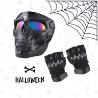 HALLOWEEN GUANTES TÁCTICOS MAS MASCARA CALAVERA MOTOCICLISTA