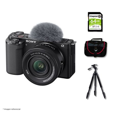 Cámara Sony ZV-E10 Mirrorless y Lente 16-50mm f35-56 II y Kit Deluxe de Accesorios