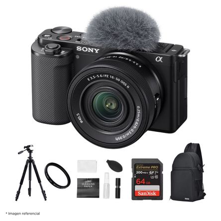 Cámara Sony ZV-E10 Mirrorless y Lente 16-50mm f35-56 II y Kit Ultimate de Accesorios Cámara Sony ZV-E10 Mirrorless y Lente 16-50mm f35-56 II y Kit Ultimate de Accesorios