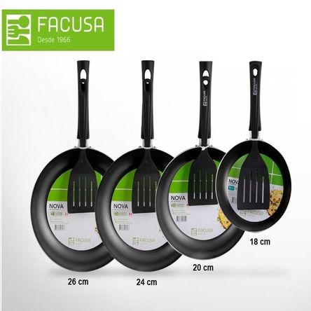 Set de Sartenes Facusa 26cm ,24 cm ,22 cm y 18 cm C/ Espatulas negro Set de Sartenes Facusa 26cm ,24 cm ,22 cm y 18 cm C/ Espatulas negro