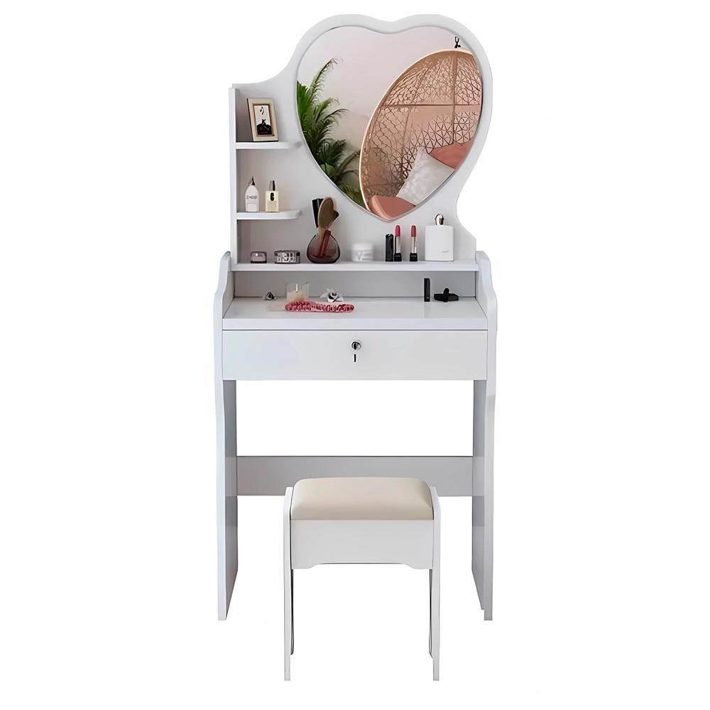 Tocador Maquillaje Espejo Corazón con Sillón  Blanco