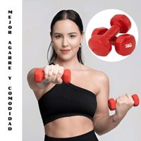 Mancuernas De Vinilo De 5 Kg Pesas Plastificadas Par Rojo